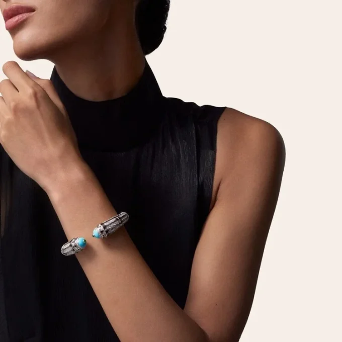 Armbänder „Geometrie & Contrastes“, Türkis, pavé-gefasst