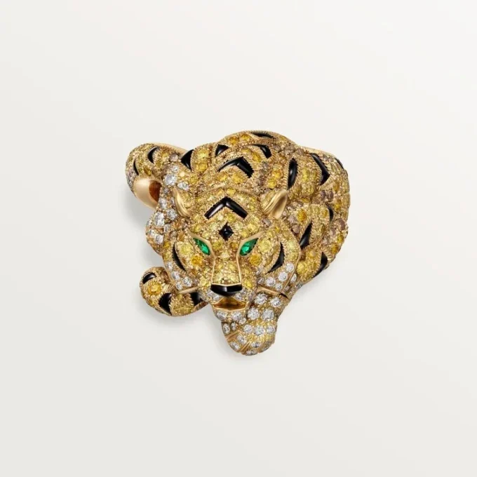Faune Et Flore-Ring von Cartier, gelbe, orangefarbene und braune Diamanten, pavé-gefasst
