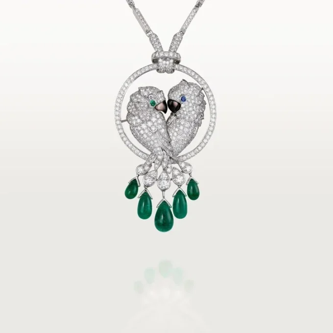 Halskette „Faune et Flore de Cartier“, Smaragd-Tropfen, pavé-gefasst