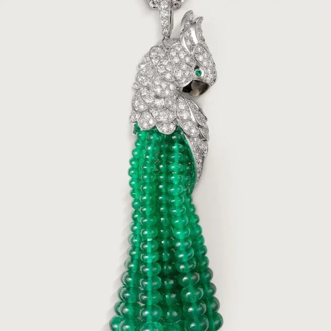 Halskette „Faune et Flore de Cartier“, Smaragdperlen, pavé-gefasst