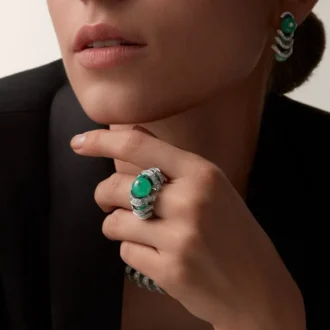 Halskette „Geometrie & Contrastes“, Chrysopras, Pavé
