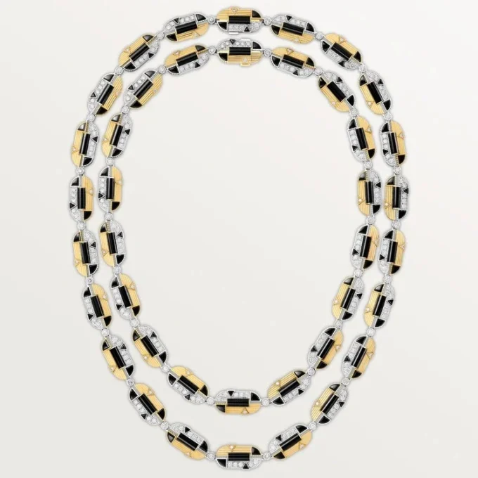 Halskette „Geometrie & Contrastes“, Onyx, vielseitig tragbar, pavé-gefasst