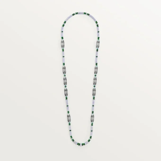 Haute Joaillerie-Halskette – Weißgold, Chalcedon, Skarn, Türkis, schwarzer Lack, Diamanten – Cartier