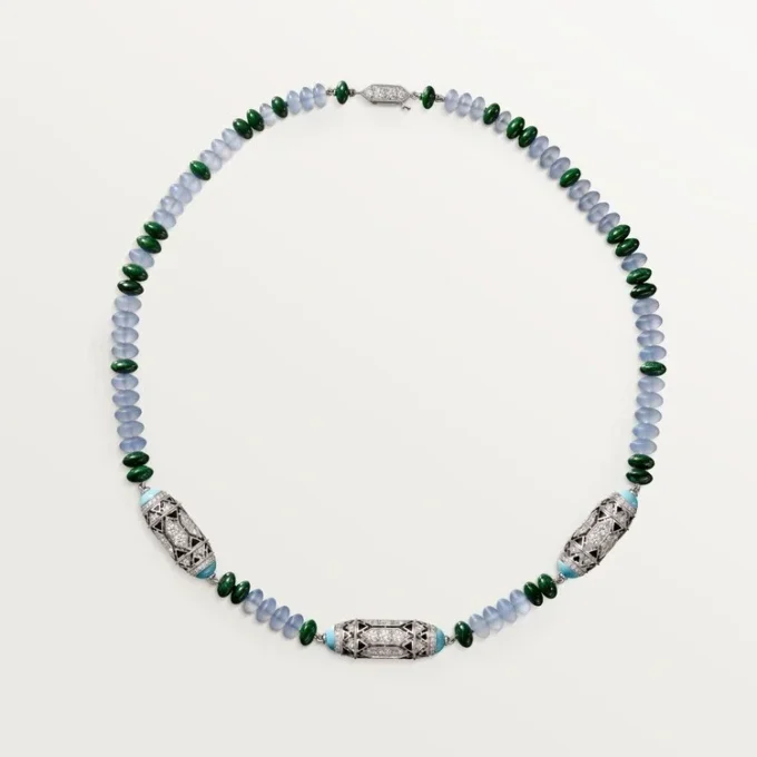Haute Joaillerie-Halskette – Weißgold, Chalcedon, Skarn, Türkis, schwarzer Lack, Diamanten – Cartier