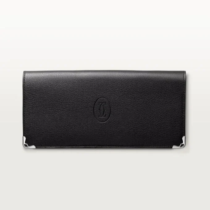International Wallet mit Seitenfalten, Must de Cartier – Schwarzes Kalbsleder, Edelstahl-Finish – Cartier