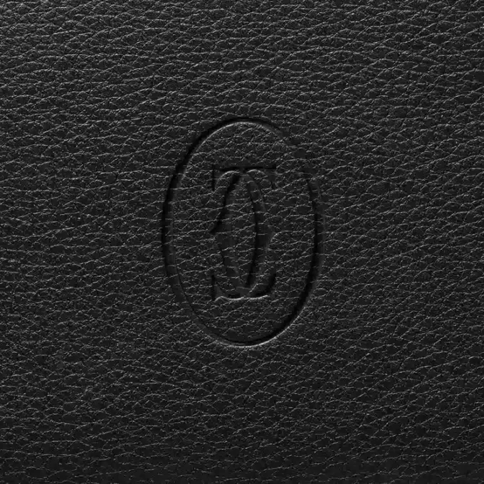 International Wallet mit Seitenfalten, Must de Cartier – Schwarzes Kalbsleder, Edelstahl-Finish – Cartier