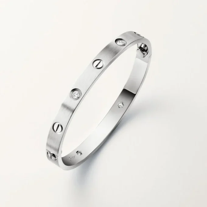 Love-Armband, klassisches Modell, gebürstet, 4 Diamanten