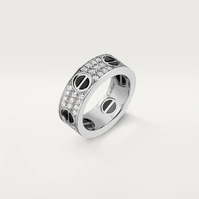Love Ring, mit Diamanten besetzt, Keramik – Weißgold, Keramik, Diamanten – Cartier