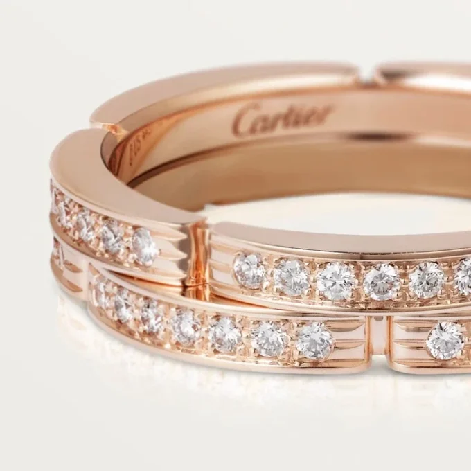 Maillon Panthere Dünner Ehering, 2 Reihen mit halbem Diamantpavé – Roségold, Diamanten – Cartier