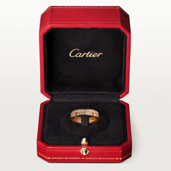 Maillon Panthere Dünner Ehering, 2 Reihen mit halbem Diamantpavé – Roségold, Diamanten – Cartier
