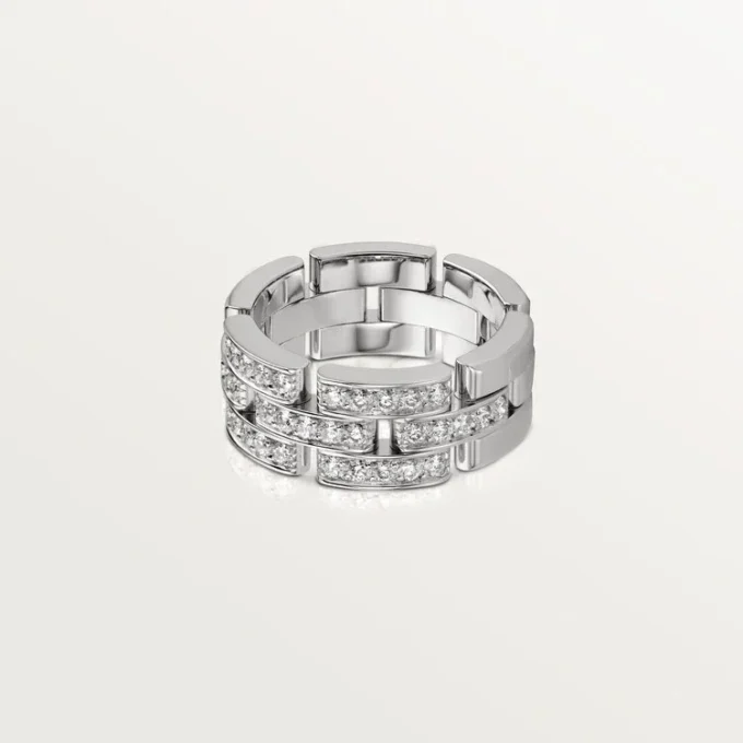 Maillon Panthere Ring, 3 Reihen mit Halbdiamanten – Weißgold, Diamanten – Cartier