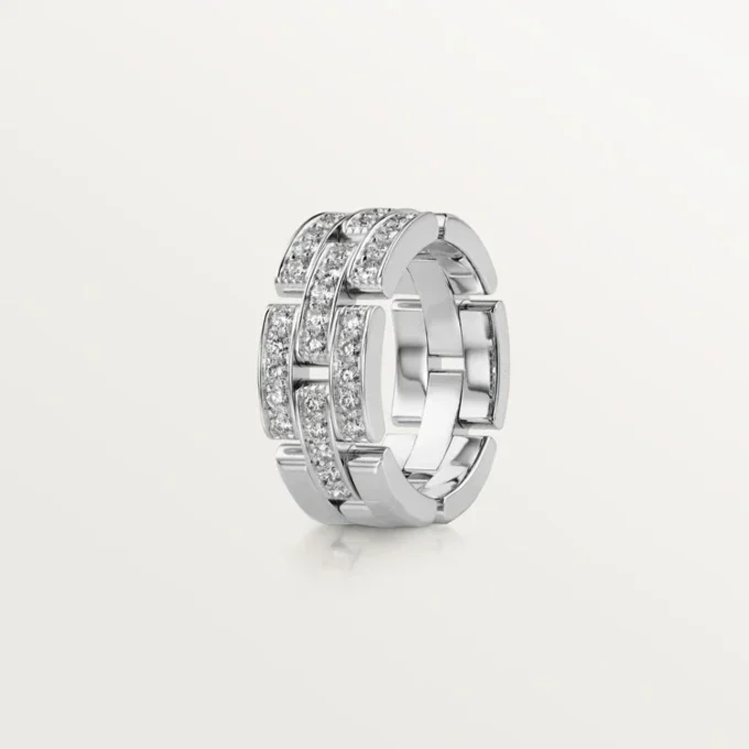 Maillon Panthere Ring, 3 Reihen mit Halbdiamanten – Weißgold, Diamanten – Cartier