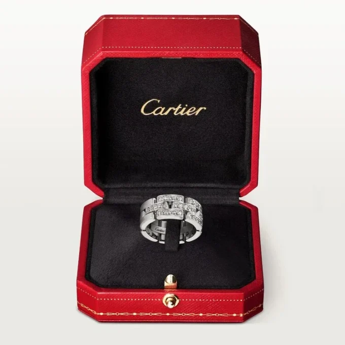 Maillon Panthere Ring, 3 Reihen mit Halbdiamanten – Weißgold, Diamanten – Cartier