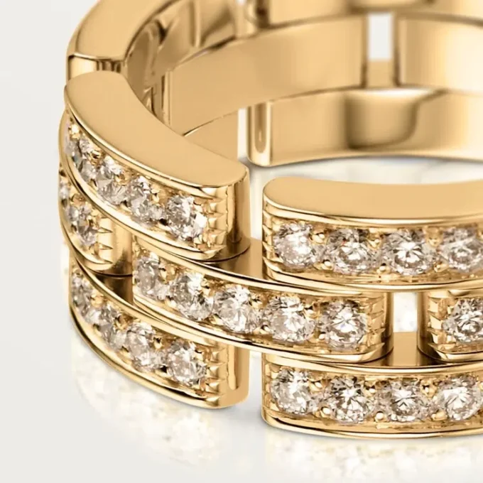 Maillon Panthere Ring, 3 Reihen mit halbem Diamantpavé – Gelbgold, Diamanten – Cartier
