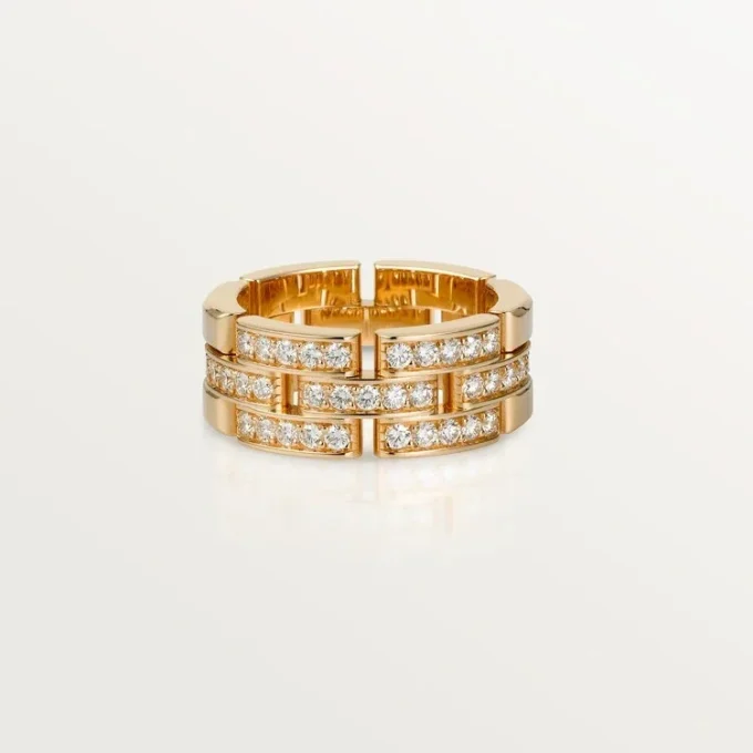 Maillon Panthere Ring, 3 Reihen mit halbem Diamantpavé – Roségold, Diamanten – Cartier