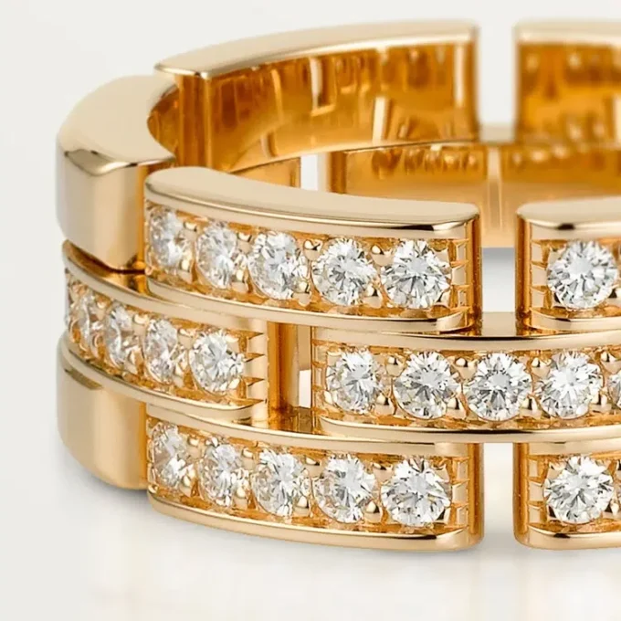 Maillon Panthere Ring, 3 Reihen mit halbem Diamantpavé – Roségold, Diamanten – Cartier