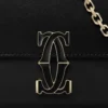 Mini-Kettenhandtasche, Double C de Cartier – Schwarzes Kalbsleder, Gold- und Schwarz-Emaille-Finish – Cartier