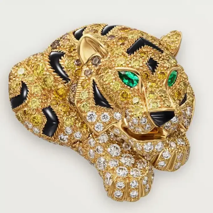Ohrringe „Faune Et Flore De Cartier“, gelbe, orangefarbene und braune Diamanten, pavé-gefasst