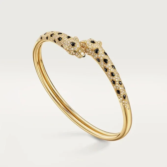 Panthere de Cartier Armband, kleines Modell, halb mit Diamanten besetzt