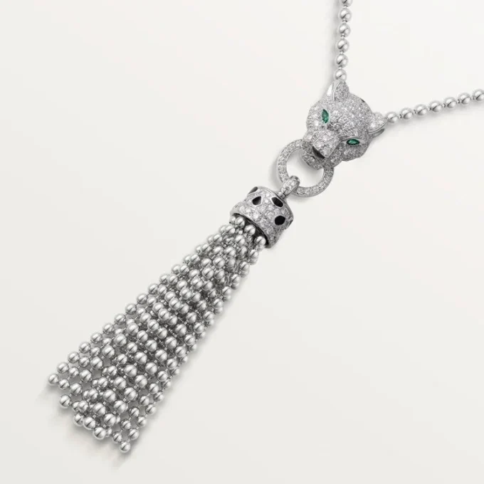 Panthere De Cartier Halskette – Weißgold, schwarzer Lack, Smaragde, Onyx, Diamanten – Cartier