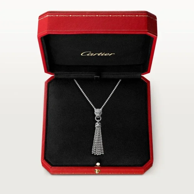 Panthere De Cartier Halskette – Weißgold, schwarzer Lack, Smaragde, Onyx, Diamanten – Cartier