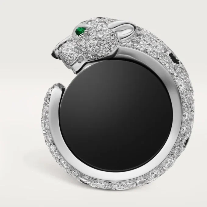 Panthere De Cartier Manschettenknöpfe – Rhodiniertes Weißgold, Diamanten, Smaragde, Onyx – Cartier