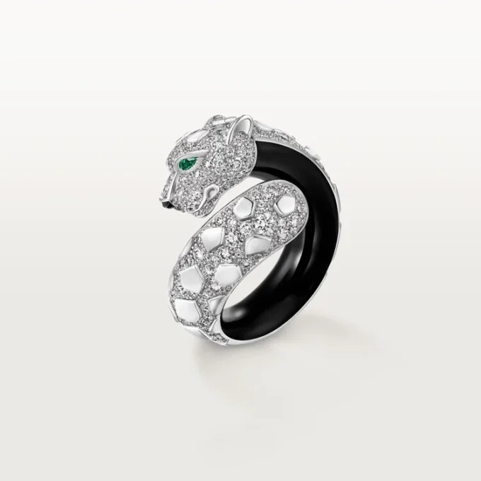 Panthere De Cartier Ring, schwarzer Lack, pavé-besetzt