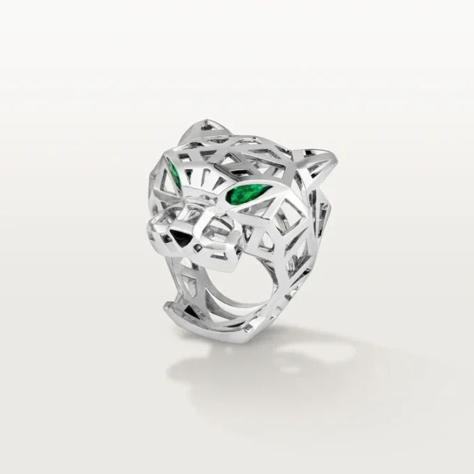 Panthere De Cartier Ring – Weißgold ohne Rhodinierung, Tsavorit-Granate, Onyx – Cartier