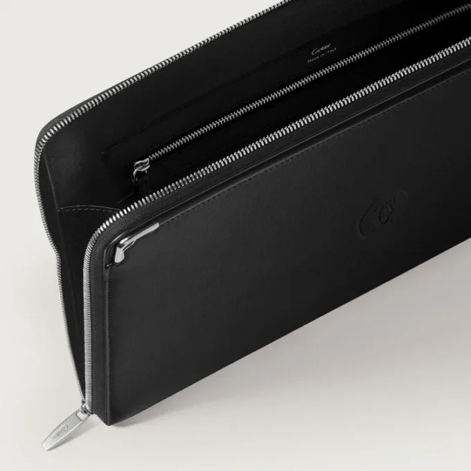 Portfolio, Must de Cartier – Schwarzes Kalbsleder, Palladium-Finish – Cartier