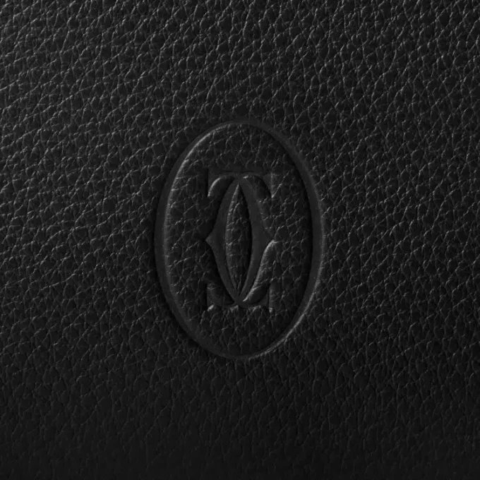 Quadratische Tasche, Must de Cartier – Schwarzes Kalbsleder, Palladium-Finish – Cartier