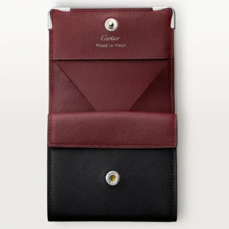 Quadratisches Portemonnaie, Must de Cartier – Schwarzes Kalbsleder, Edelstahl-Finish – Cartier