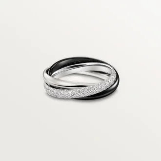 Trinity-Ring, Keramik, kleines Modell, halb pavé-besetzt
