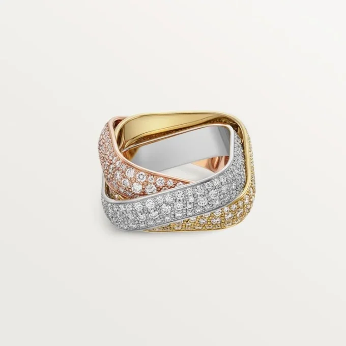 Trinity-Ring, kissenförmig, großes Modell, mit Pavé-Besatz