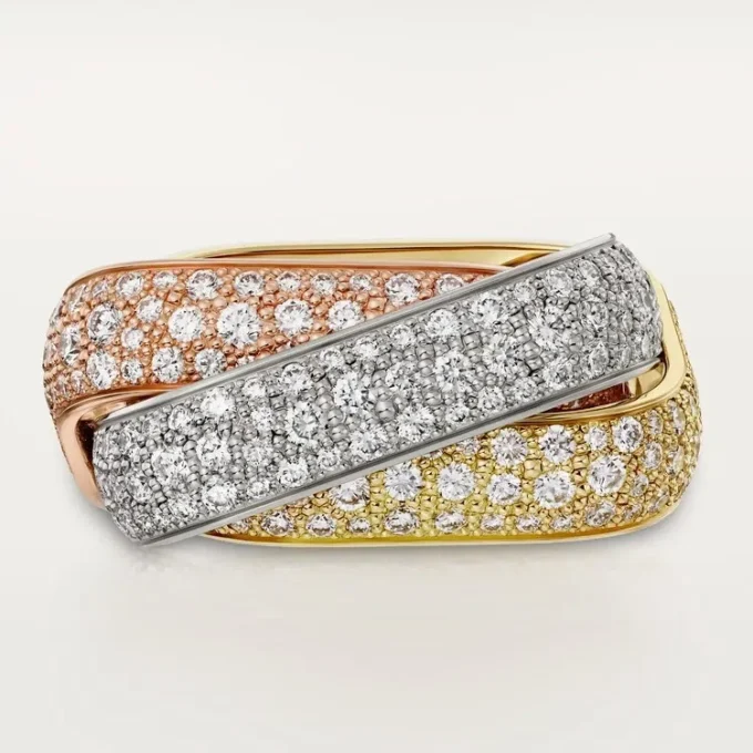 Trinity-Ring, kissenförmig, großes Modell, mit Pavé-Besatz