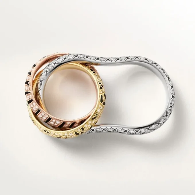 Trinity-Zweifingerring, Lack, Pavé